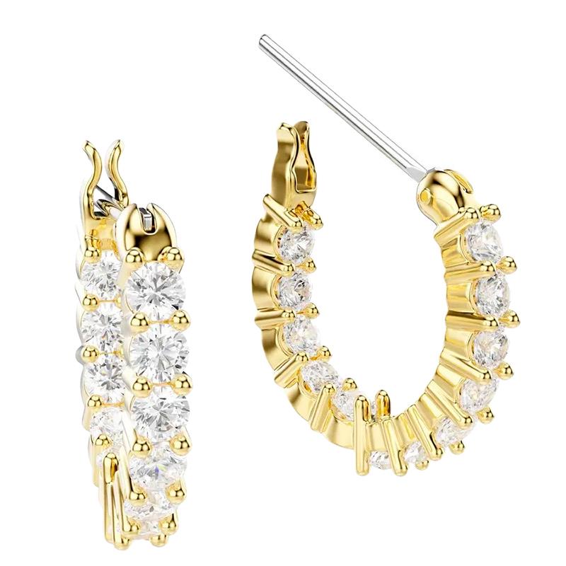BRINCOS DE ARGOLA SWAROVSKI MATRIX MINI ROUND CUT 5734475 WHITE GOLDTONE