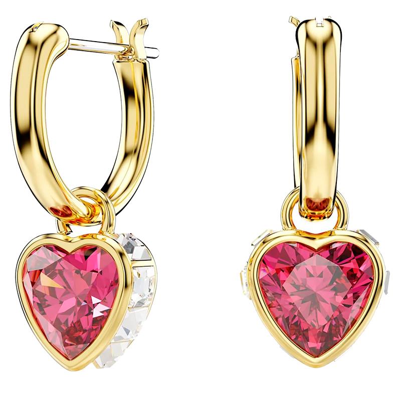 BRINCOS DE ARGOLA SWAROVSKI CHROMA MINI DROP HEART 5689647 RED GOLDTONE