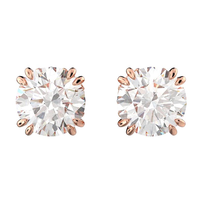 BRINCOS SWAROVSKI STILLA ROUND CUT 5648994 WHITE ROSE GOLDTONE