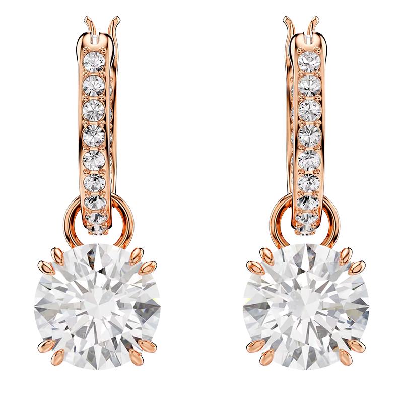 BRINCOS SWAROVSKI STILLA DROP MEDIUM ROUND CUT 5648991 WHITE ROSE GOLDTONE