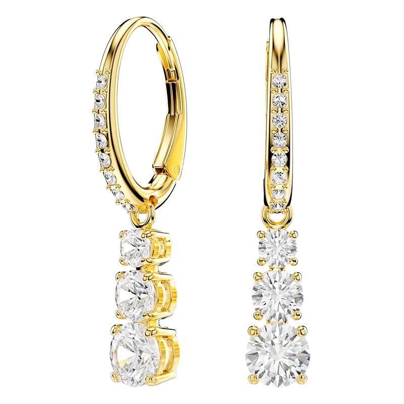 BRINCOS SWAROVSKI STILLA ATTRACT TRILOGY DROP ROUND CUT 5734480 WHITE GOLDTONE