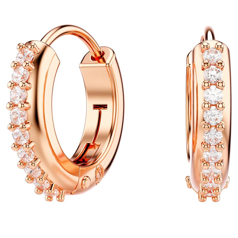 BRINCOS DE ARGOLA SWAROVSKI MATRIX MINI ROUND CUT 5701601 WHITE ROSE GOLDTONE
