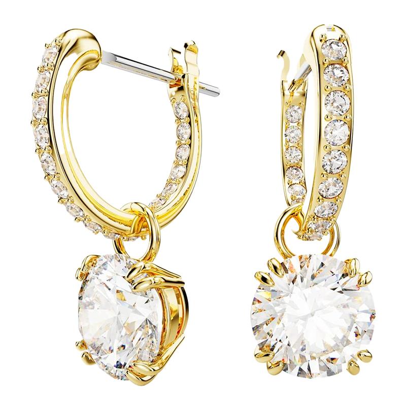 BRINCOS SWAROVSKI STILLA DROP MEDIUM ROUND CUT 5689686 WHITE GOLDTONE