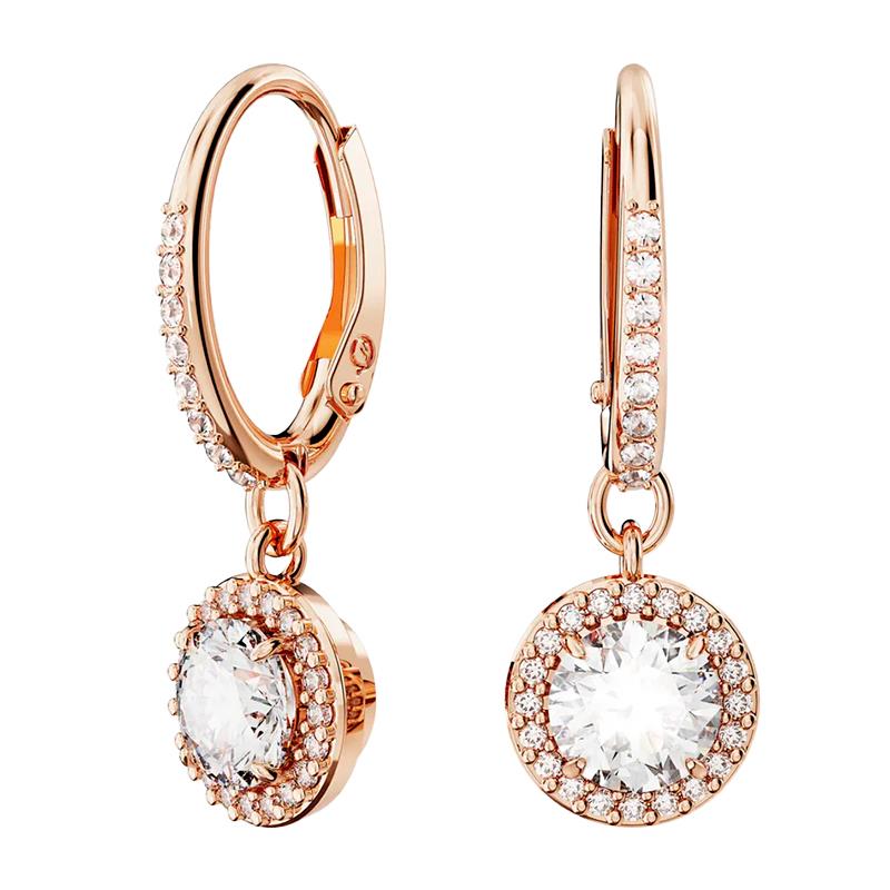 BRINCOS SWAROVSKI UNA DROP PAVE 5689688 WHITE ROSE GOLDTONE
