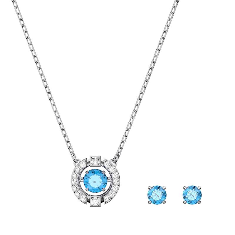 CONJUNTO DE COLAR E BRINCOS SWAROVSKI UNA SET ROUND CUT 5604205 FANCY BLUE