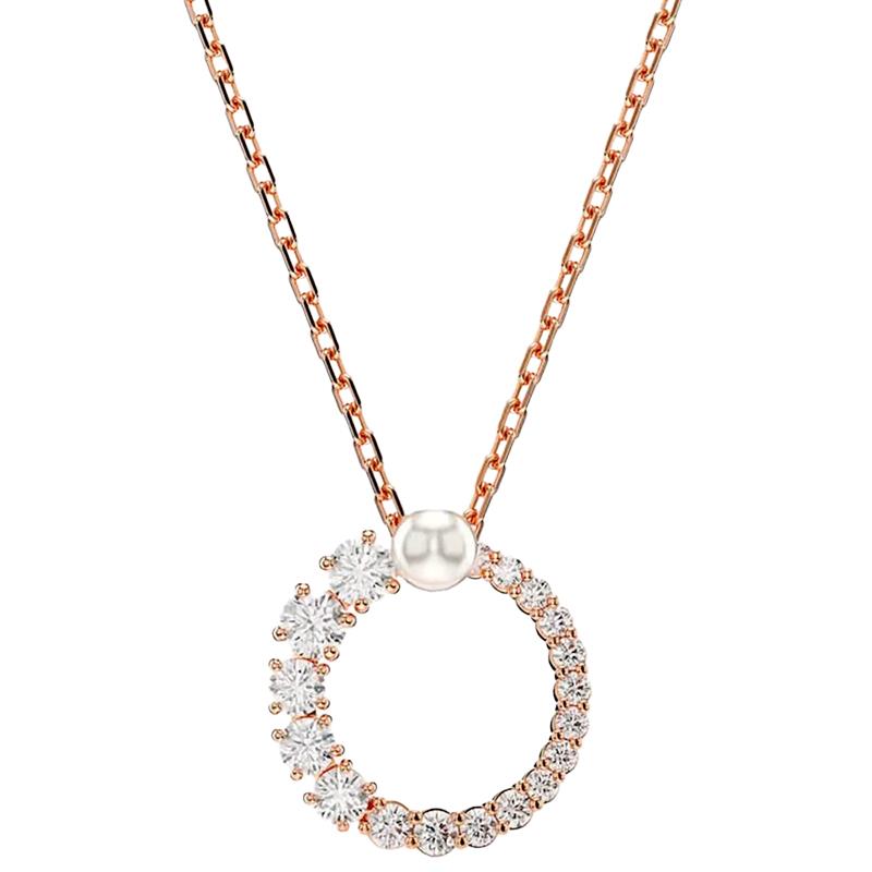 COLAR COM PINGENTE SWAROVSKI MATRIX NECKLACE ROUND CUT 5701598 WHITE ROSE GOLDTONE