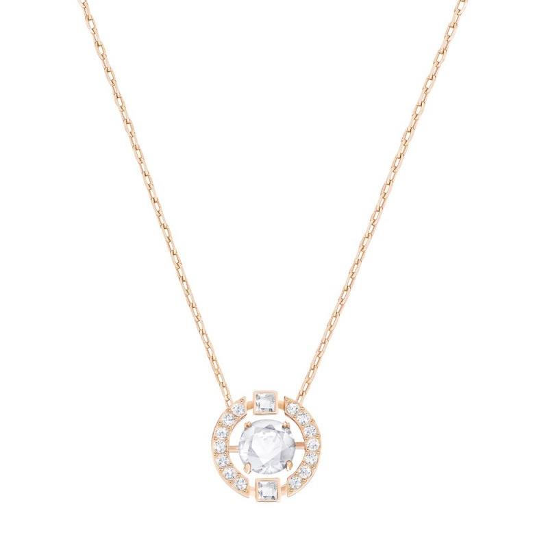 COLAR COM PINGENTE SWAROVSKI UNA NECKLACE ROUND CUT 5294870 WHITE ROSE GOLDTONE