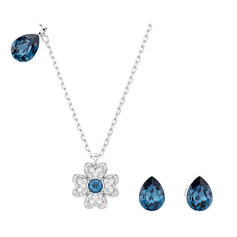 CONJUNTO DE COLAR E BRINCOS SWAROVSKI SYMBOLICA SET CLOVER 5734546 BLUE