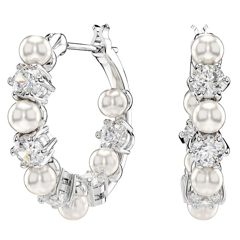BRINCOS DE ARGOLA SWAROVSKI MATRIX PEARL AND ROUND CUT 5720885 WHITE