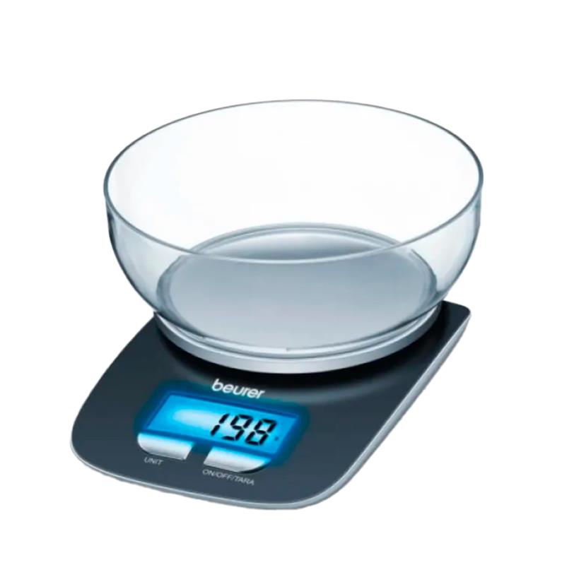 BALANCA DE COZINHA BEURER C/BACIA TRANSPARENTE KS 25 PRETO PRATA