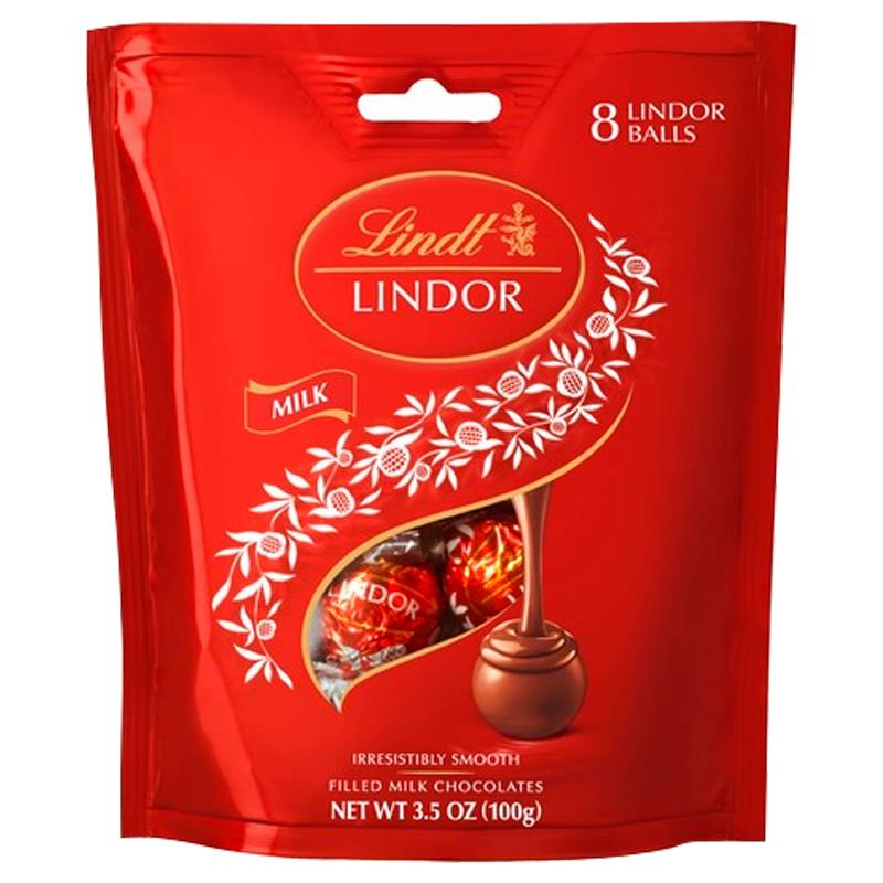 PACOTE COM CHOCOLATES DE LEITE LINDOR MILK DELUXE BAG 100G LINDT