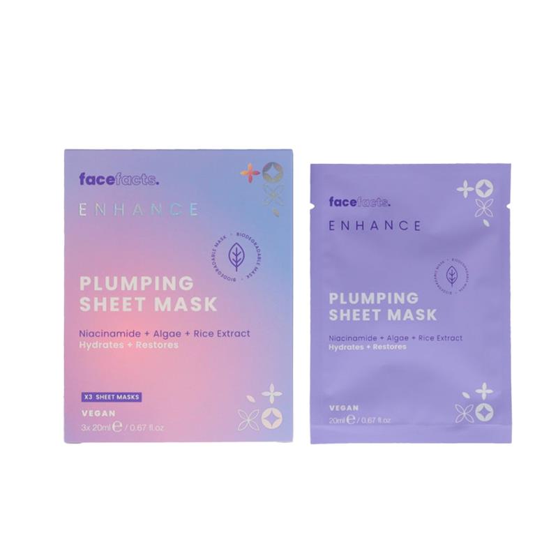 MASCARA FACIAL FACE FACTS ENHANCE PLUMPING SHEET MASK PACK 20ML 3UN