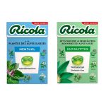 Estojo com Drops Gotas de Ervas Suicas Eucalyptus Livre de Azucar Swiss Herb Drops Sugar Free 27,5g Marca Ricola