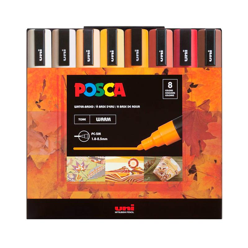 MARCADORES UNI POSCA 8 CORES QUENTES PC5M 2,5MM MAR5PC/8WC