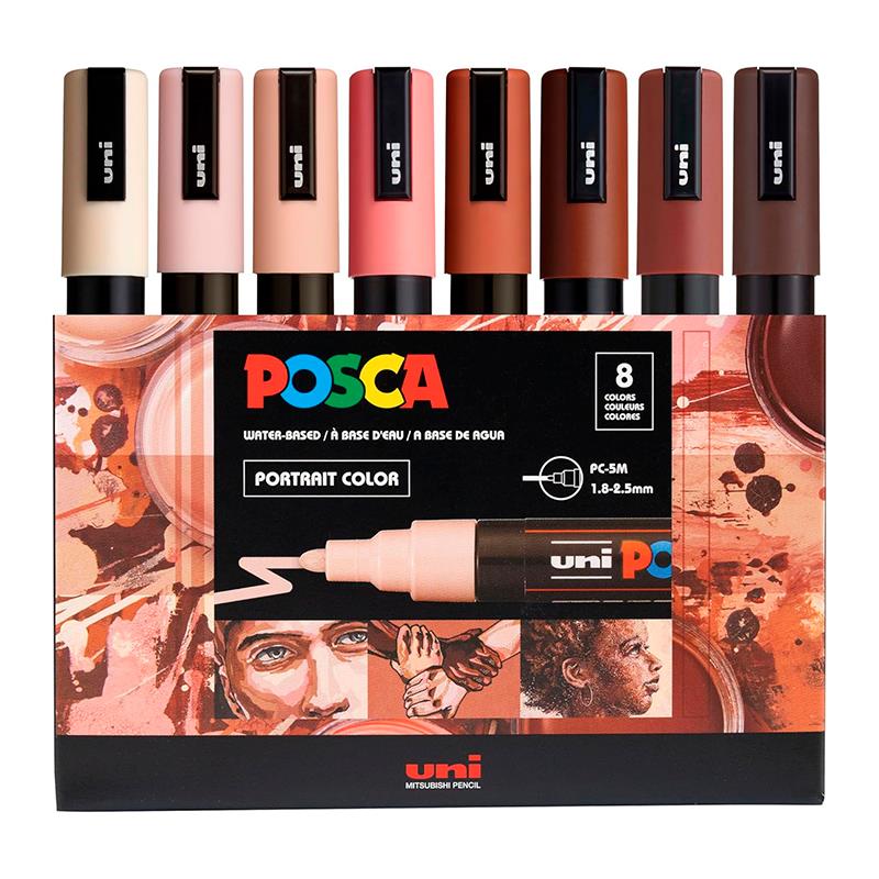 MARCADORES UNI POSCA 8 CORES RETRATO PC5M 2,5MM MAR5PC/8PC