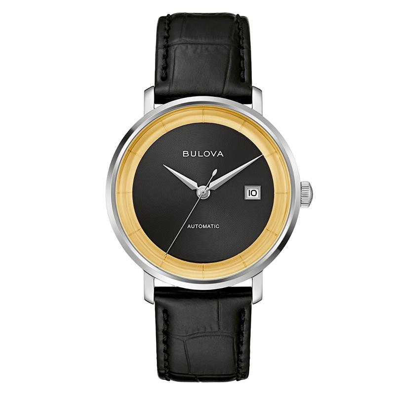 RELOGIO DE PULSO MASCULINO BULOVA PULSEIRA DE COURO 44MM 96B406 PRETO/DOURADO/PRATA