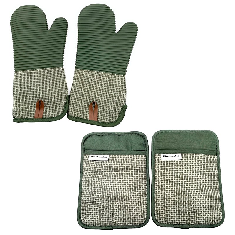 CONJUNTO UNISSEX KITCHENAID OVEN MITTS 4 PECAS PEGADORES TERMICOS PARA FORNO GREEN