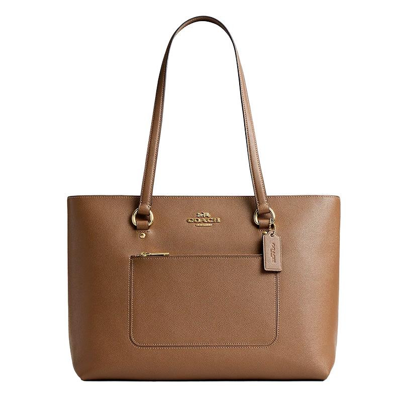 BOLSA FEMININA COACH LEATHER STATION TOTE CCD71 COURO GOLD/DARK STONE