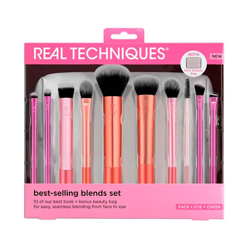 CONJUNTO DE PINCEIS REAL TECHNIQUES PARA MAQUIAGEM COM BOLSA DE BELEZA 10UN