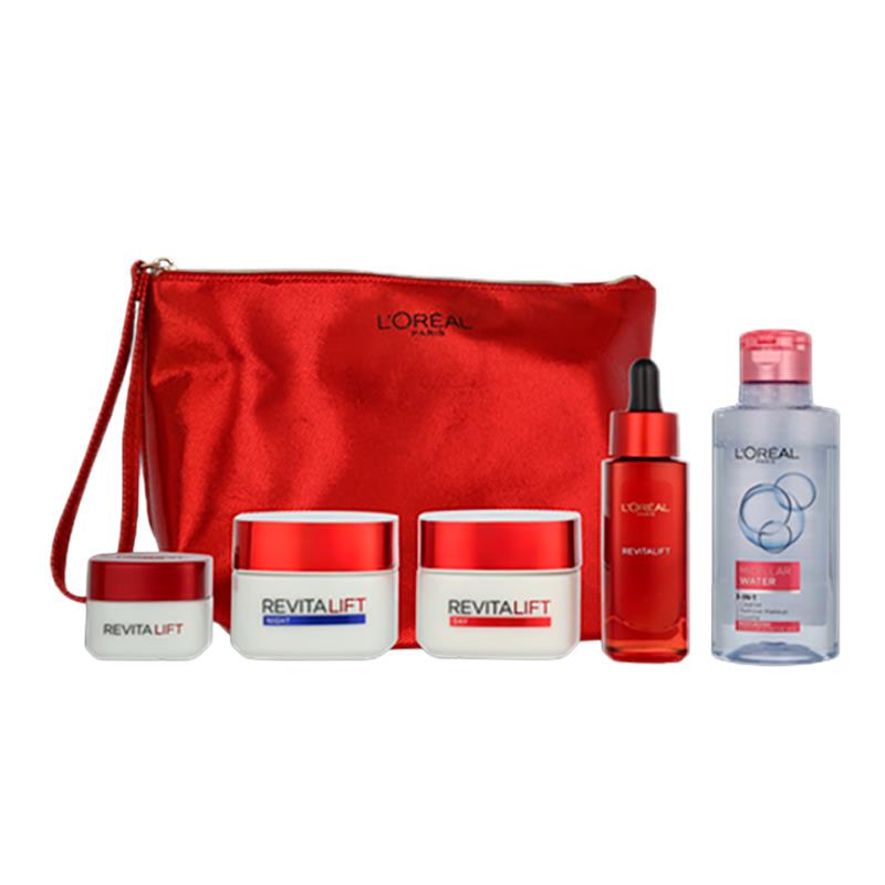 KIT FACIAL LOREAL PARIS REVITALIFT CLASSIC BAG MICELLAR WATER 95ML/DAY SERUM 30ML/DAT&NIGHT CREAM 50 ML/ EYE CREAM 15ML