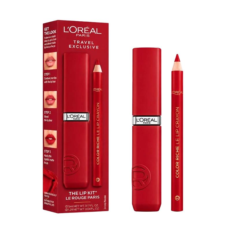 KIT DE BATOM LOREAL PARIS LE ROUGE PARIS BATOM LIQUIDO 5ML / LAPIS LABIAL 1.2G