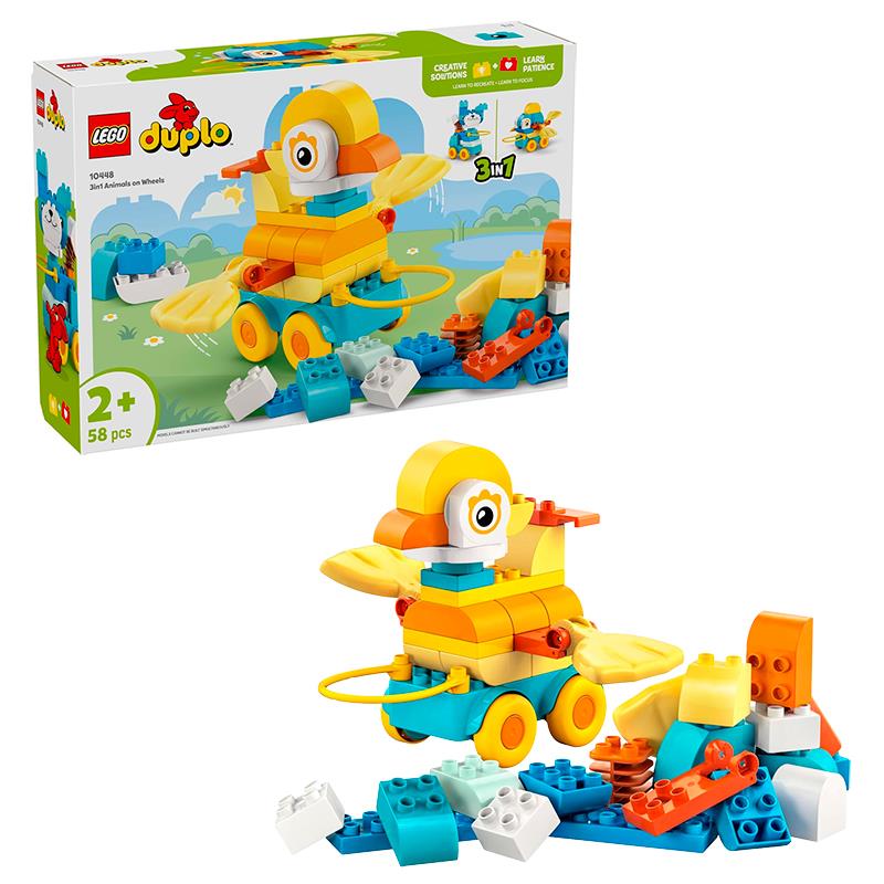 BRINQUEDO LEGO DUPLO 3 EM 1 ANIMAIS SOBRE RODAS 10448 58PCS