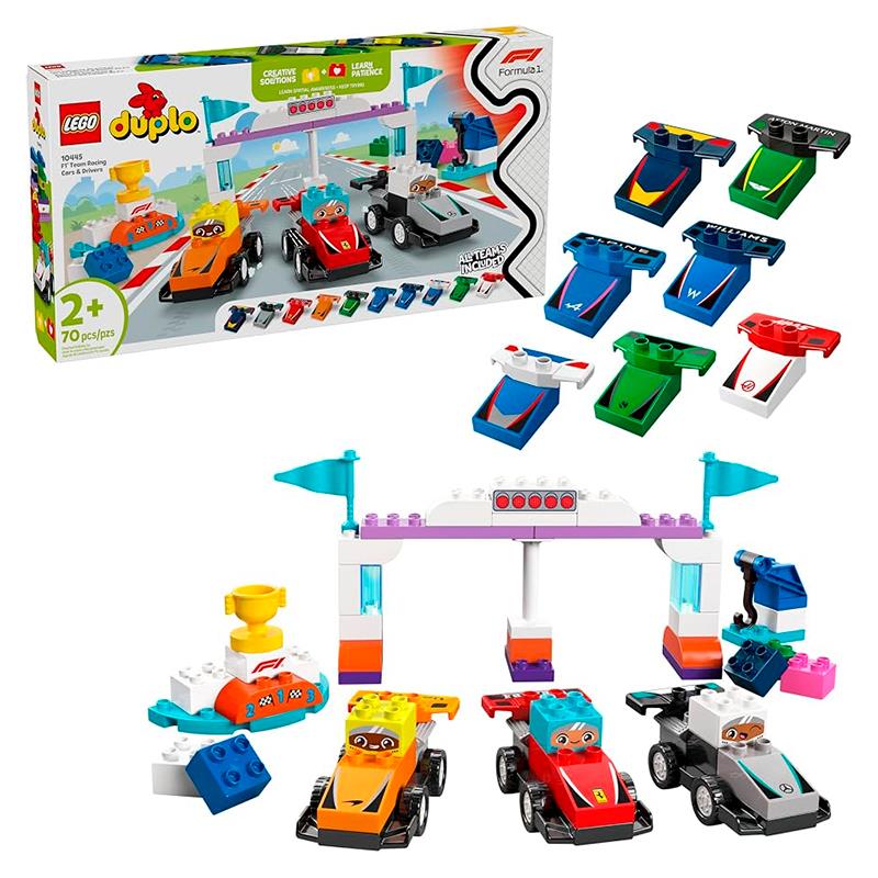 BRINQUEDO LEGO DUPLO CARRO E MOTORISTAS DA EQUIPES DE CORRIDA DA F1 10445 70PCS