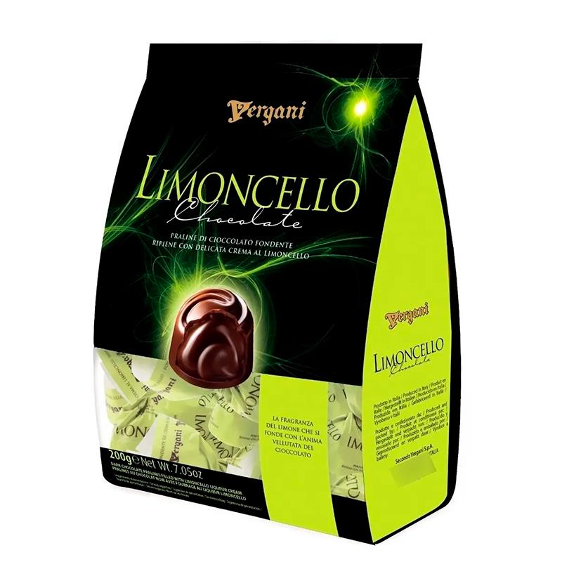 BOMBOM VERGANI CHOCOLATE PRETO COM RECHEIO DE LIMAO 200G