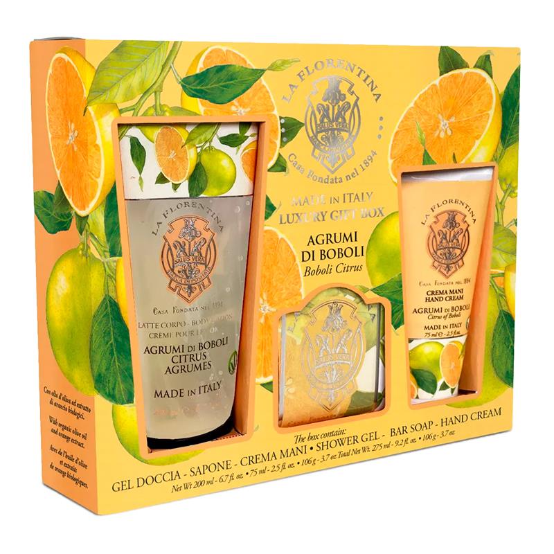 KIT LA FLORENTINA BOBOLI CITRUS GEL DE BANHO 200ML CREME PARA MAOS 75ML E SABONETE 106G