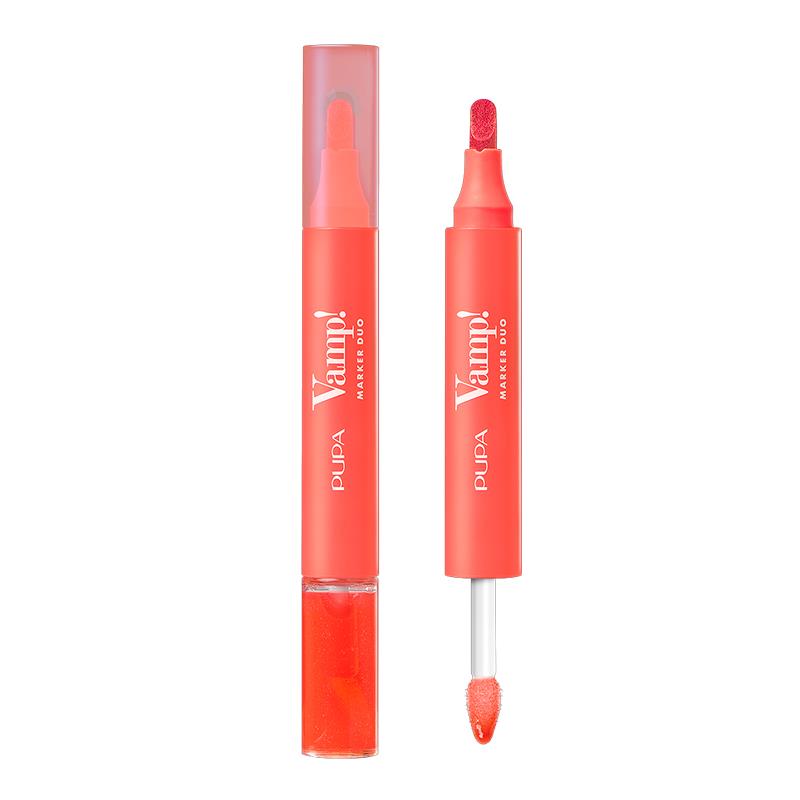 CANETA TINTA LABIAL E GLOSS PUPA MILANO 2 EM 1 VAMP MARKER DUO JELLY CORAL 009 4ML