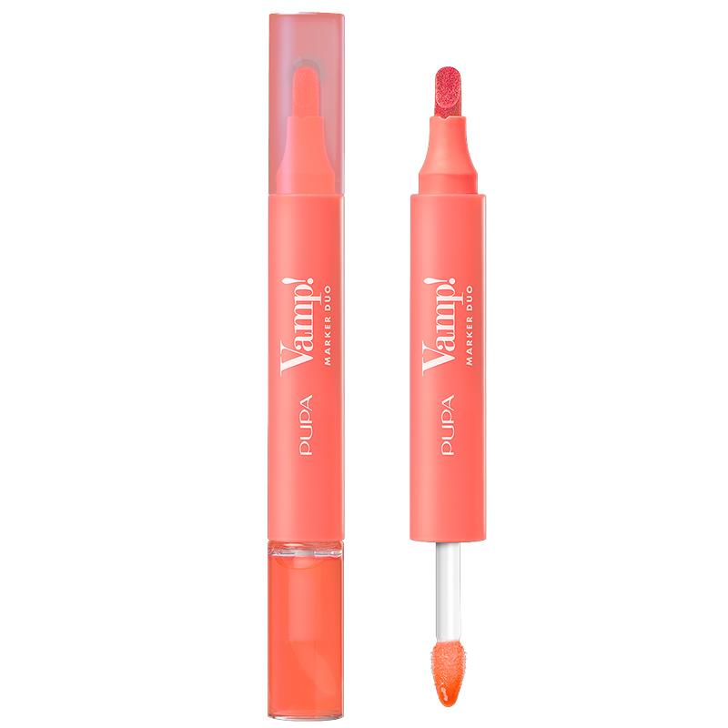CANETA TINTA LABIAL E GLOSS PUPA MILANO 2 EM 1 VAMP MARKER DUO ORANGE SORBET 008 4ML