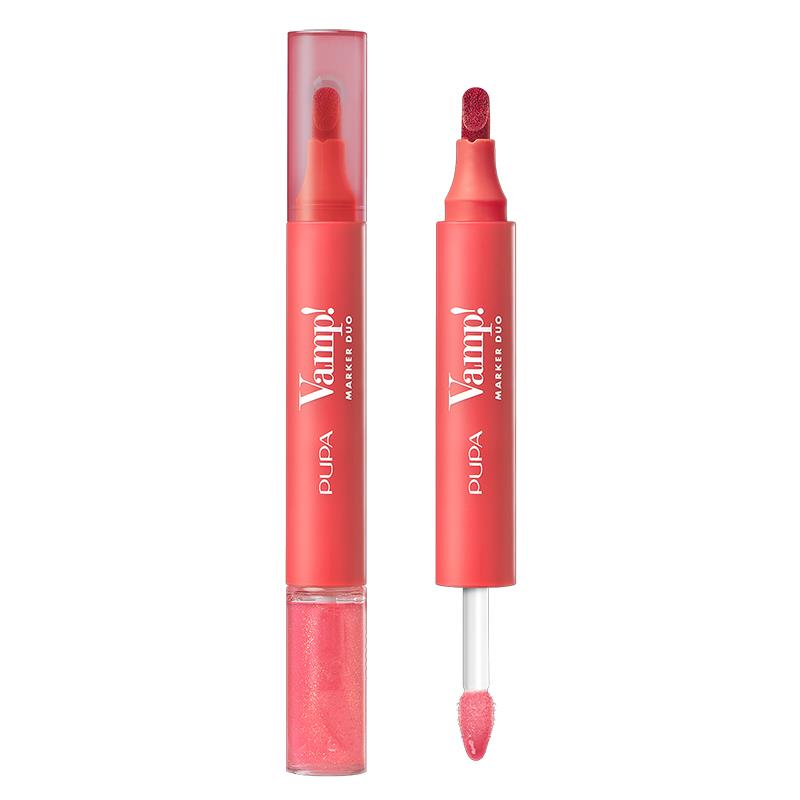 CANETA TINTA LABIAL E GLOSS PUPA MILANO 2 EM 1 VAMP MARKER DUO SPICY RASPBERRY 004 4ML