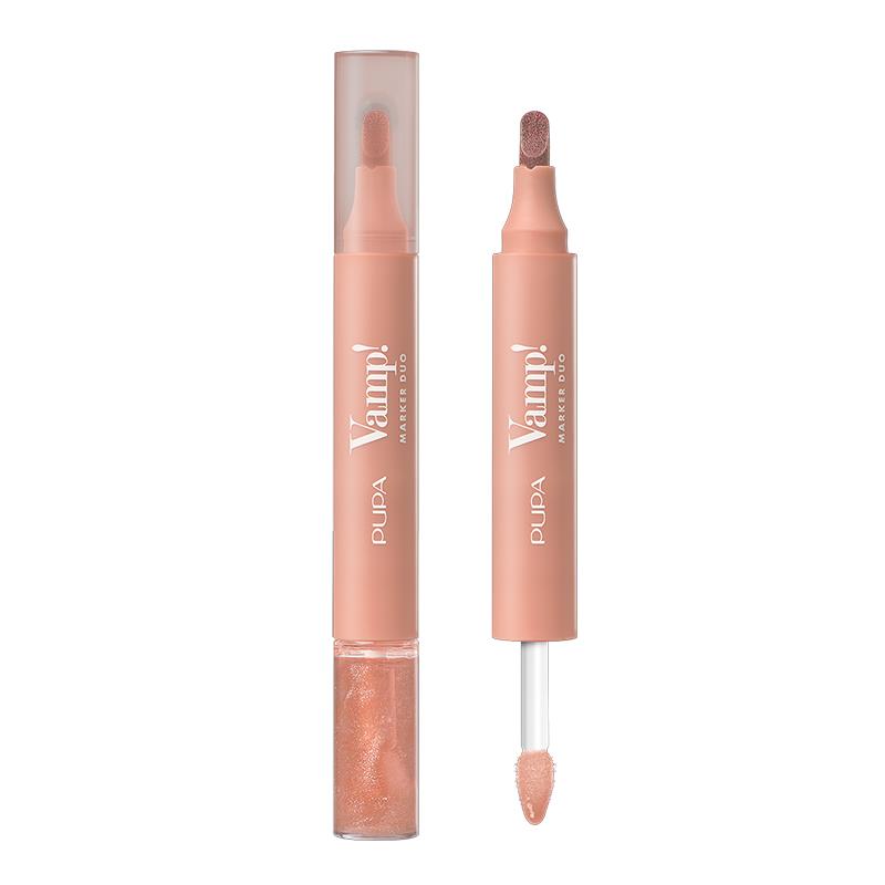 CANETA TINTA LABIAL E GLOSS PUPA MILANO 2 EM 1 VAMP MARKER DUO WATERY NUDE 001 4ML