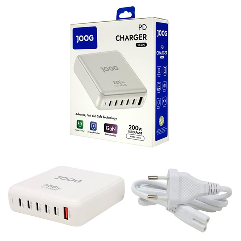 FONTE CARREGADOR JOOG 200W (UBSA + 5 PORTAS USBC ) ANATEL VC200