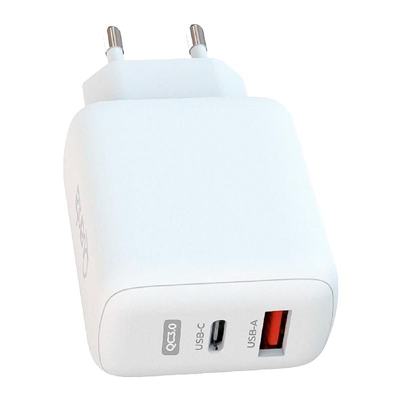FONTE CARREGADOR QUANTA PD 45W QC 3.0 USB(A-C) QTCCR45 BRANCO