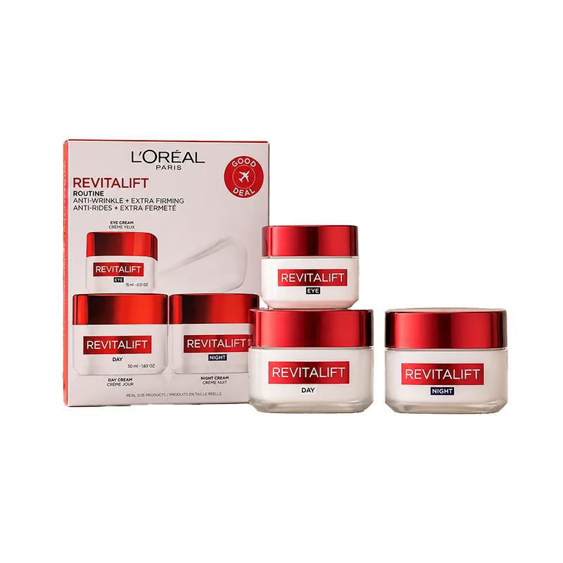 KIT LOREAL PARIS CREME ANTIIDADE REVITALIFT ROUTINE D+E+N 115ML