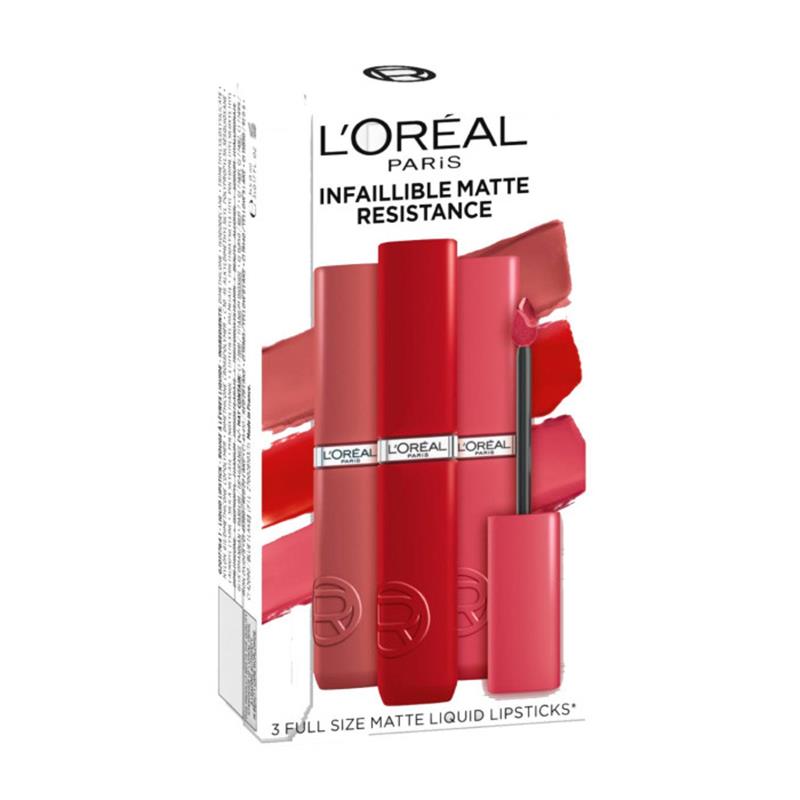 KIT LOREAL PARIS DE BATOM LIQUIDO MATTE RESISTANCE TRIO 3UNX5ML