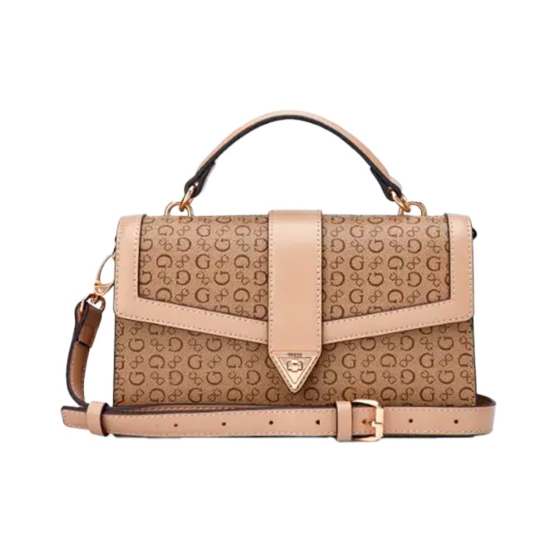 BOLSA FEMININA GUESS ROSETTA TOP HANDLE BANDOLERA SG255319-WLN CARAMELO