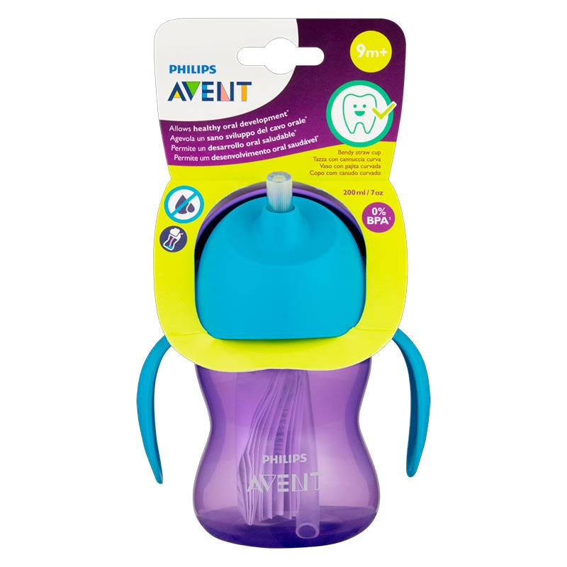 COPO PHILIPS AVENT C/CANUDO E ALCAS SCF796/02 200ML ROXO