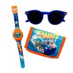 CONJUNTO INFANTIL HOT WHEELS COM RELOGIO DIGITAL OCULOS DE SOL CARTEIRA